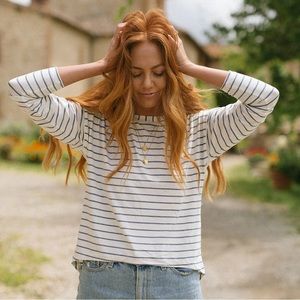 Albion fit high low blue and white striped crewneck blouse women’s size XS